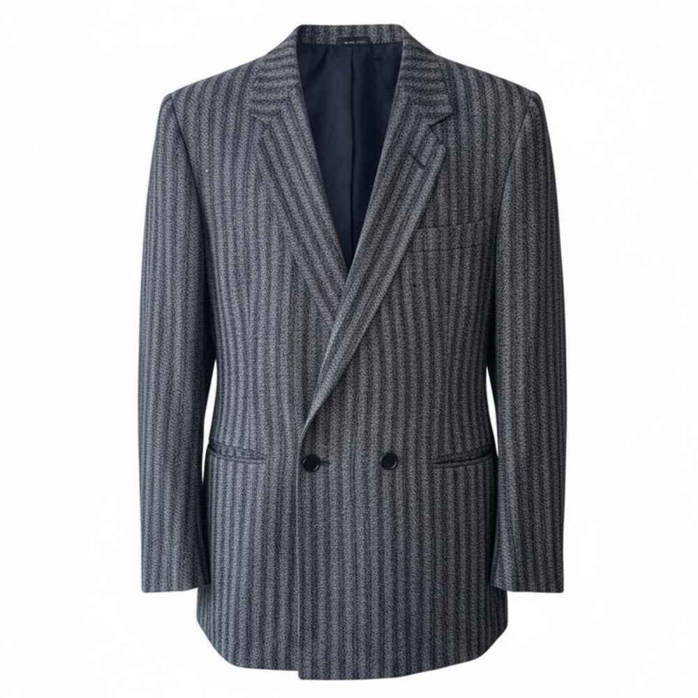 Retro Atomic Fleck Herringbone Striped Wool Double Breasted Blazer Size LARGE